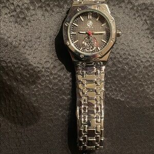 Silver Watch with Black Dial